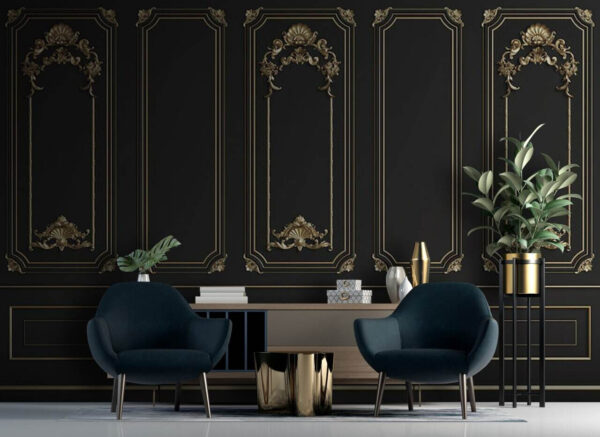 Elegante zwarte panelen met sierrand Fotobehang Elegante zwarte panelen met sierrand