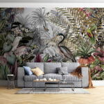 Fotobehang Tropisch paradijs met exotische wilde dieren.