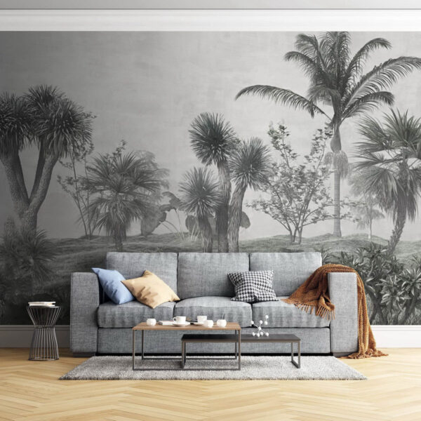 Landschap met palmbomen en struiken Fotobehang Landschap met palmbomen en struiken