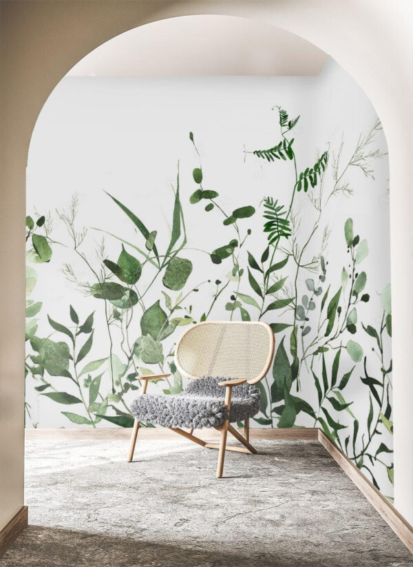 Groene bladeren op witte achtergrond Fotobehang Groene bladeren op witte achtergrond