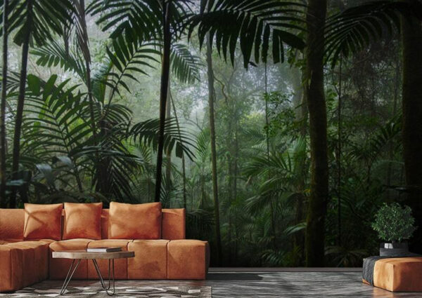 Dichte jungle met mistige sfeer Fotobehang Dichte jungle met mistige sfeer
