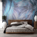 Fotobehang Delicate blauwe en witte veren.