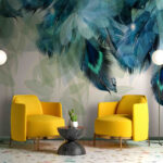 Fotobehang Abstract groenblauw verenpatroon.