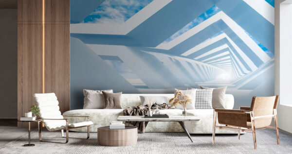Witte structuur met blauwe lucht en wolken Fotobehang Witte structuur met blauwe lucht en wolken