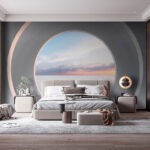 Fotobehang Witte kamer met een ronde deuropening