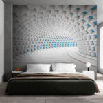 Fotobehang Witte tunnel met blauwe vierkantjes