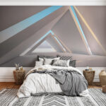 Fotobehang Abstracte geometrische architectuur met zonlicht