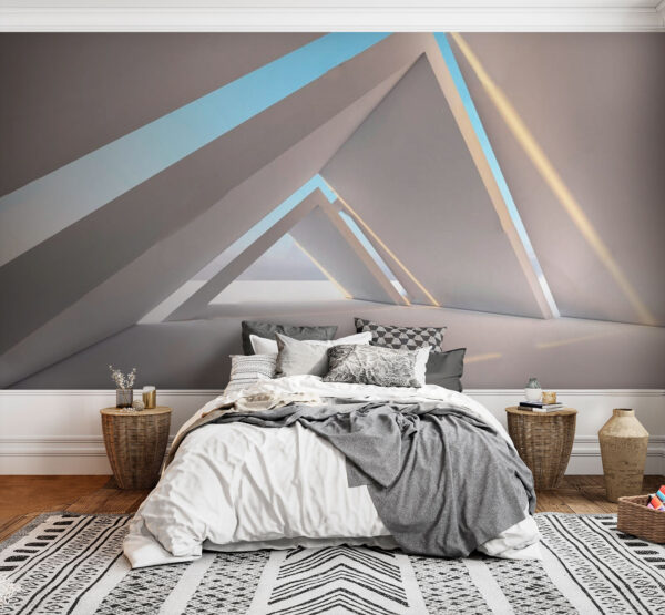 Abstracte geometrische architectuur met zonlicht Fotobehang Abstracte geometrische architectuur met zonlicht
