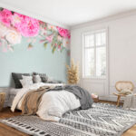 Fotobehang Groep roze bloemen