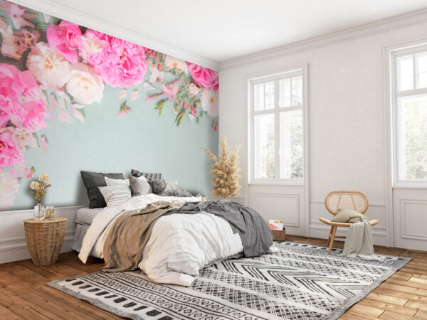Groep roze bloemen Fotobehang Groep roze bloemen