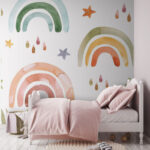 Fotobehang Patroon van waterverf regenbogen en sterren