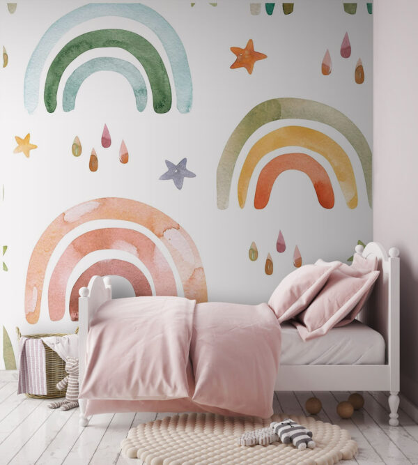 Patroon van waterverf regenbogen en sterren Fotobehang Patroon van waterverf regenbogen en sterren