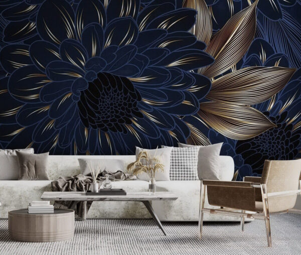 Elegant bloemmotief met donkere tinten Fotobehang Elegant bloemmotief met donkere tinten