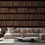 Fotobehang Muur van boeken met boten erop