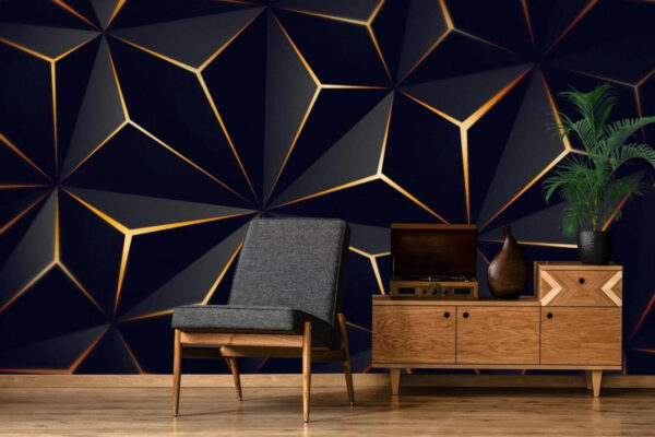Fotobehang Fotobehang Abstract geometrisch ontwerp in zwart en amber. (Artikelnummer: u72104)