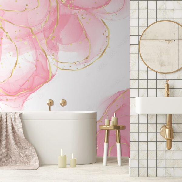 Vloeiende roze swirls met glinsterende accenten Fotobehang Vloeiende roze swirls met glinsterende accenten