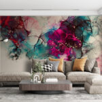 Fotobehang Kleurrijke abstracte inktspat kunst.