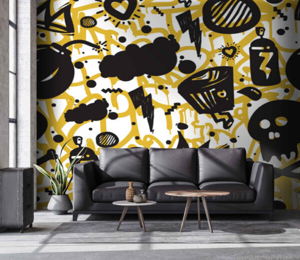 Patroon van graffiti en objecten Fotobehang Patroon van graffiti en objecten