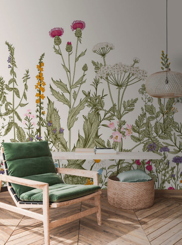 Wilde bloemen in levendige lentebloei Fotobehang Wilde bloemen in levendige lentebloei