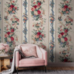 Fotobehang Bloemenpatroon met verticale strepen