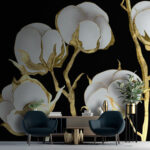 Fotobehang Delicate bloemen op een donkere achtergrond