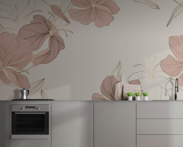 Delicaat lijnmotief met bloemen Fotobehang Delicaat lijnmotief met bloemen