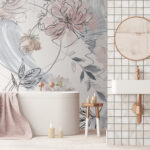 Fotobehang Delicate bloemenschets met aquarelaccenten.
