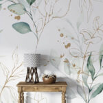 Fotobehang Botanisch aquarelbladerenpatroon.
