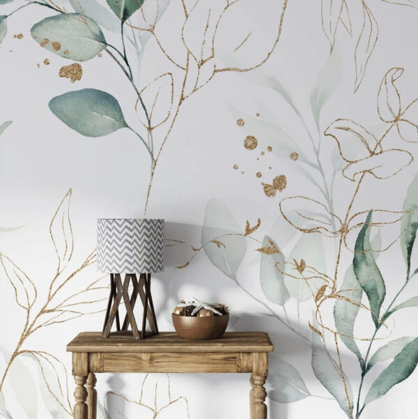 Botanisch aquarelbladerenpatroon Fotobehang Botanisch aquarelbladerenpatroon