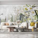 Fotobehang Schilderij van bloemen op een witte achtergrond