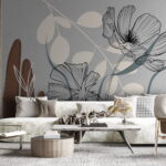 Fotobehang Tekening van bloemen en bladeren