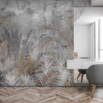 Fotobehang Elegant botanisch patroon op gestructureerde achtergrond.