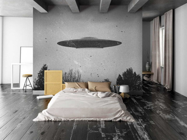 Ufo vliegt over bomen Fotobehang Ufo vliegt over bomen