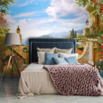 Fotobehang Pot met roze bloemen
