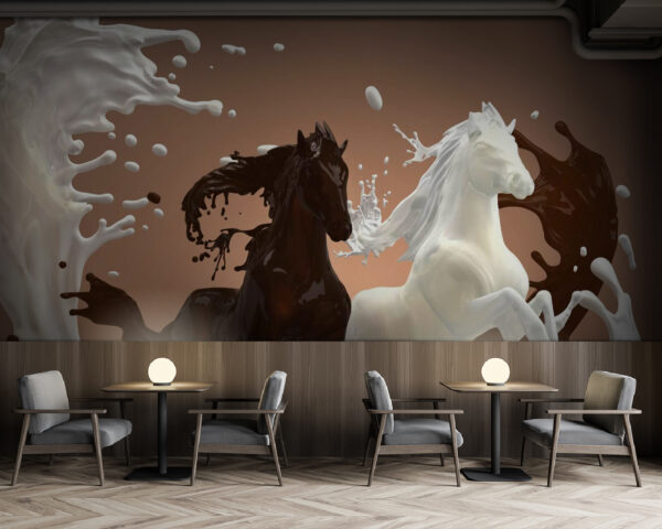 Paard met opspattende melk Fotobehang Paard met opspattende melk