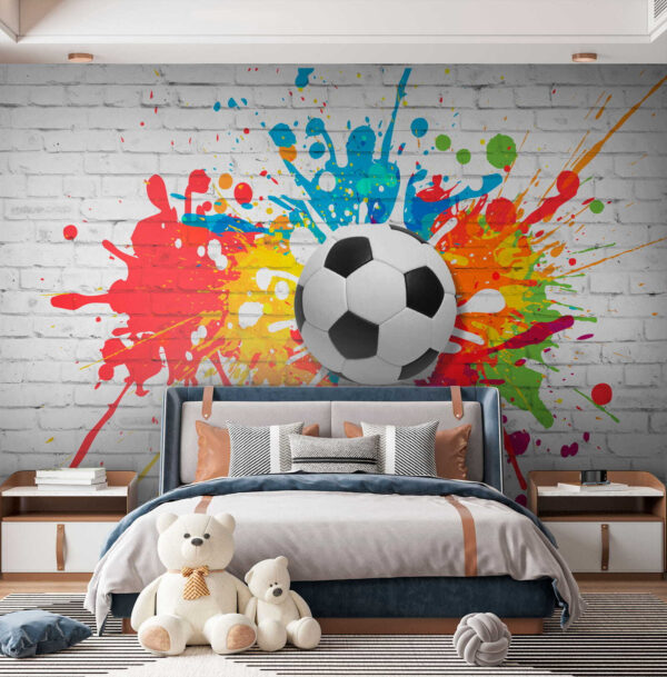 Zwart-witte voetbalbal op een kleurrijke achtergrond Fotobehang Zwart-witte voetbalbal op een kleurrijke achtergrond