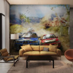 Fotobehang Rallyauto's racen door de woestijn