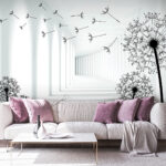 Fotobehang Silhouet van een jongen en meisje op een fiets