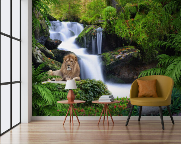 Rots omringd door varens Fotobehang Rots omringd door varens