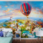 Fotobehang Luchtballon over een landschap