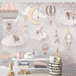 Fotobehang Groep heteluchtballonnen en dieren