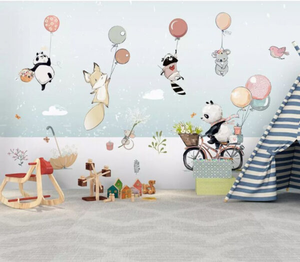 Panda met een mand bloemen Fotobehang Panda met een mand bloemen