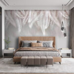 Fotobehang Witte palmbladeren op beige achtergrond.