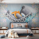 Fotobehang Teddybeer slapend in een hangmat
