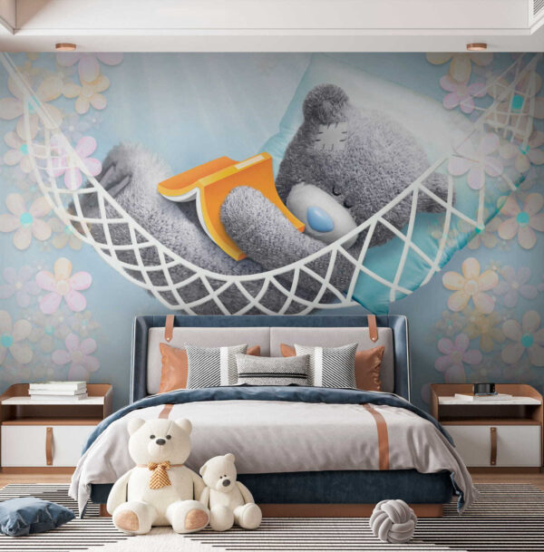 Teddybeer slapend in een hangmat Fotobehang Teddybeer slapend in een hangmat