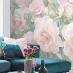 Fotobehang Groep roze rozen