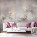 Fotobehang Witte bloemen op gestructureerde achtergrond.