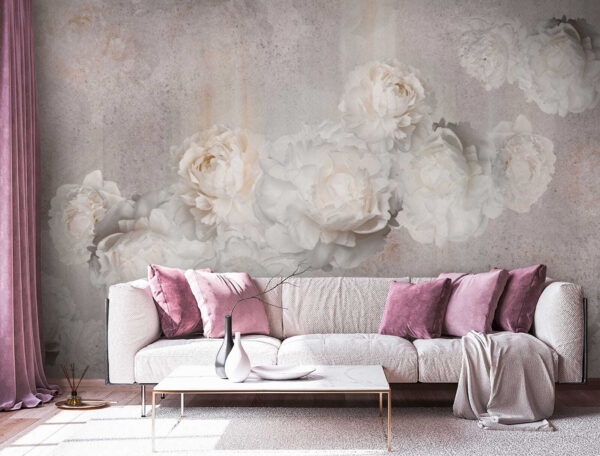Witte bloemen op gestructureerde achtergrond Fotobehang Witte bloemen op gestructureerde achtergrond
