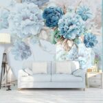 Fotobehang Elegante groenblauwe bloesems in zachte harmonie.