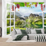 Fotobehang Gebouw met bomen op de achtergrond